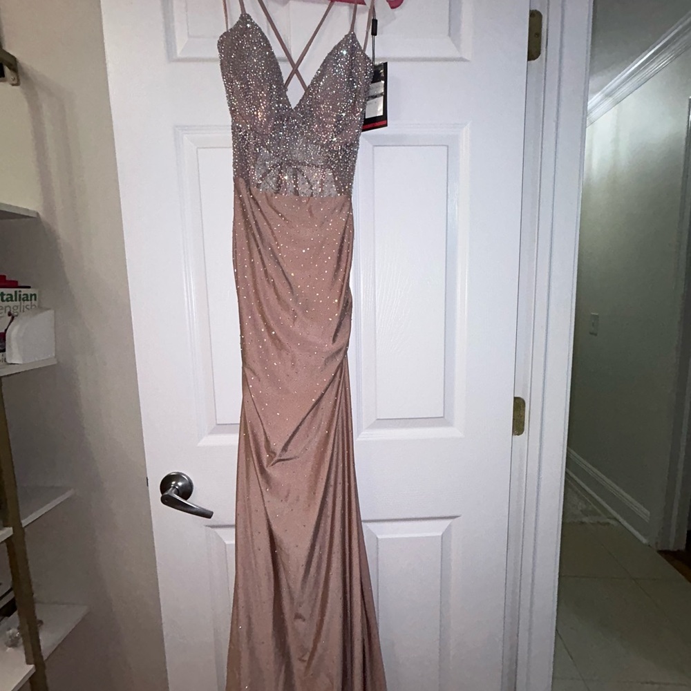 La Femme Glittering Mauve Gown